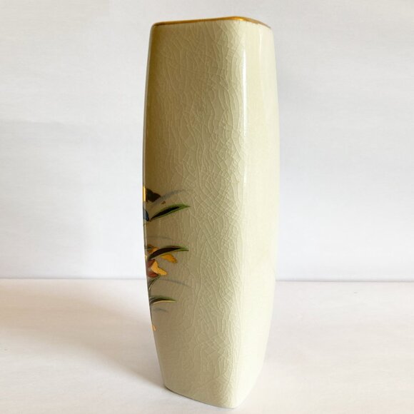 Bird Flower Vase Gold Accents Enesco 1979 Japan Cream Square - Picture 4 of 6